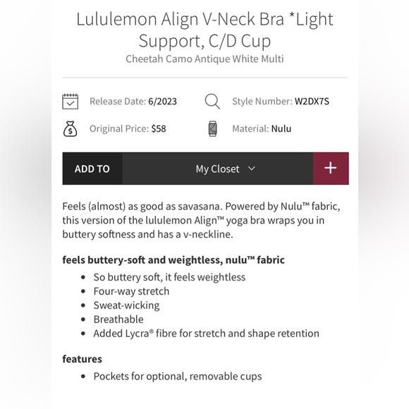 Lululemon Align V-Neck Bra *Light Support, C/D Cup - Picture 8 of 8